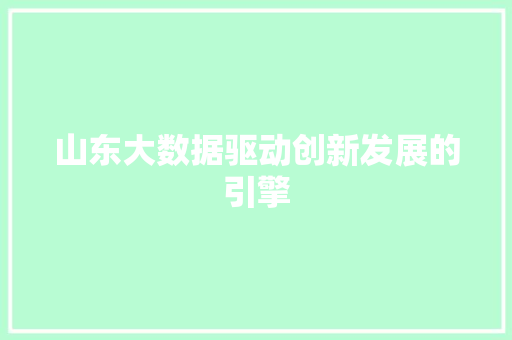 山东大数据驱动创新发展的引擎