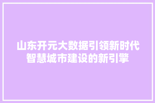 山东开元大数据引领新时代智慧城市建设的新引擎