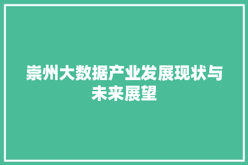 崇州大数据产业发展现状与未来展望