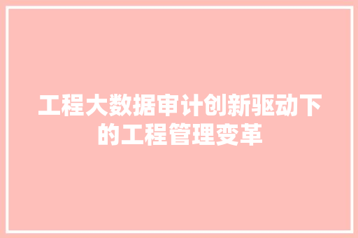 工程大数据审计创新驱动下的工程管理变革