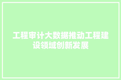 工程审计大数据推动工程建设领域创新发展
