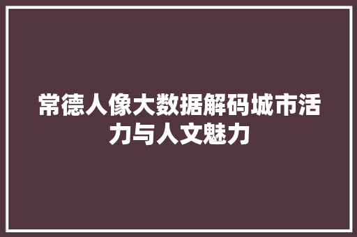 常德人像大数据解码城市活力与人文魅力