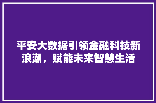 平安大数据引领金融科技新浪潮，赋能未来智慧生活