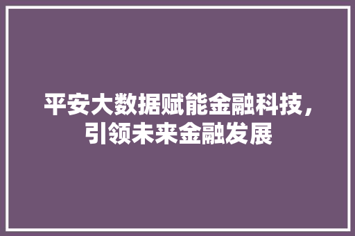 平安大数据赋能金融科技，引领未来金融发展