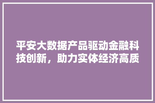 平安大数据产品驱动金融科技创新，助力实体经济高质量发展