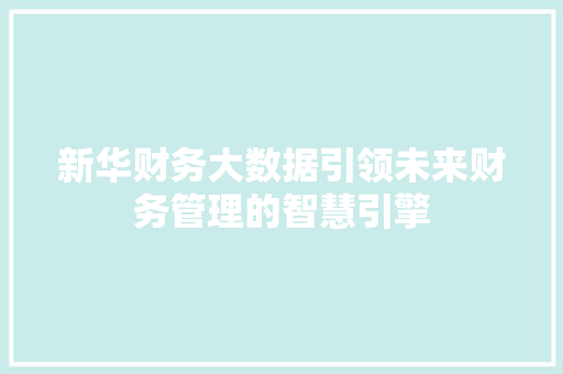 新华财务大数据引领未来财务管理的智慧引擎