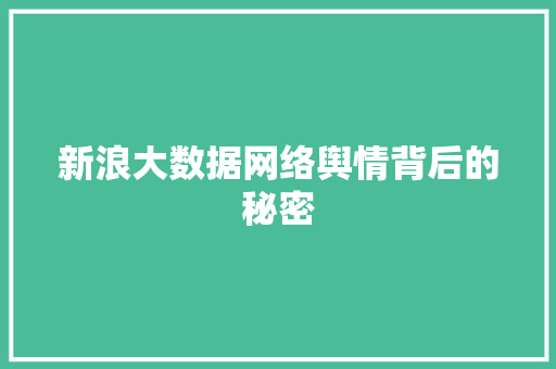 新浪大数据网络舆情背后的秘密 新浪大数据网络舆情背后的秘密