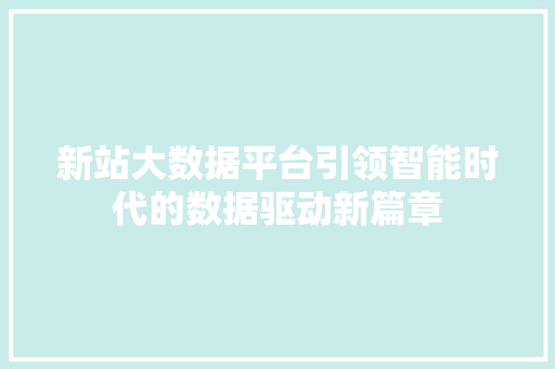 新站大数据平台引领智能时代的数据驱动新篇章