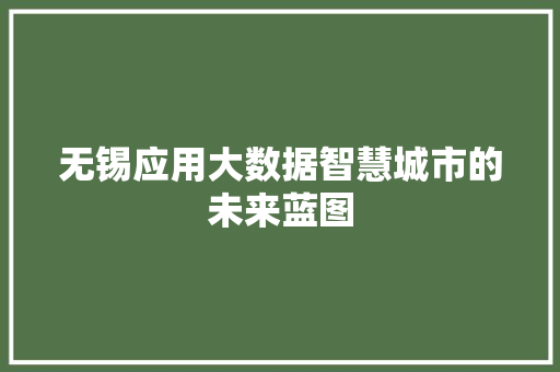无锡应用大数据智慧城市的未来蓝图