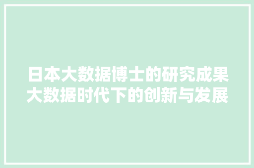 日本大数据博士的研究成果大数据时代下的创新与发展