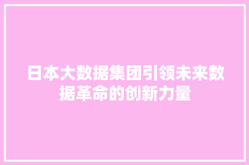 日本大数据集团引领未来数据革命的创新力量