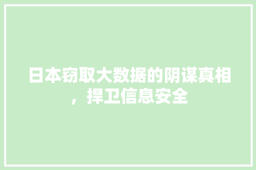 日本窃取大数据的阴谋真相，捍卫信息安全