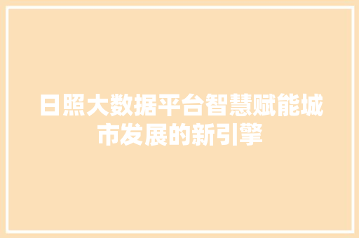 日照大数据平台智慧赋能城市发展的新引擎