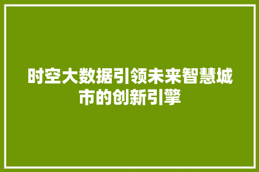 时空大数据引领未来智慧城市的创新引擎