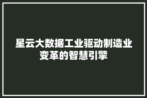星云大数据工业驱动制造业变革的智慧引擎