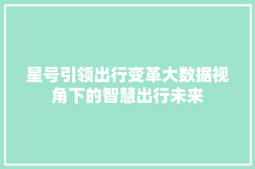 星号引领出行变革大数据视角下的智慧出行未来
