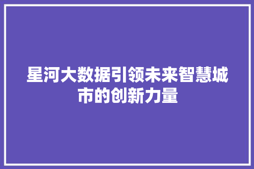 星河大数据引领未来智慧城市的创新力量