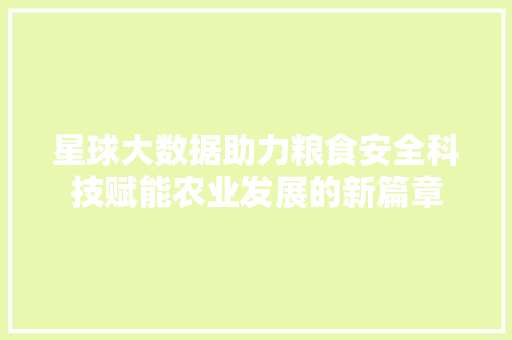 星球大数据助力粮食安全科技赋能农业发展的新篇章