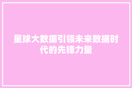 星球大数据引领未来数据时代的先锋力量