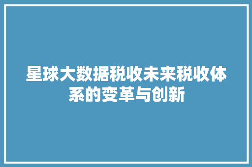 星球大数据税收未来税收体系的变革与创新