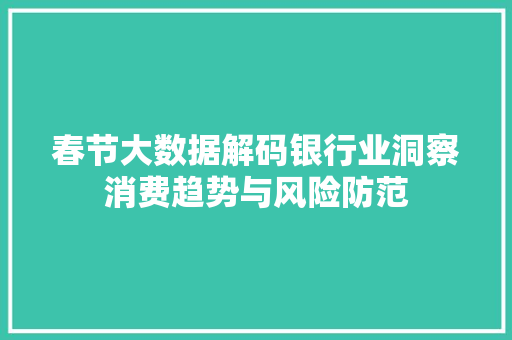 春节大数据解码银行业洞察消费趋势与风险防范 电脑基础