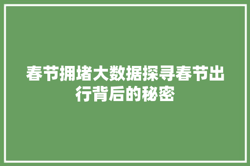 春节拥堵大数据探寻春节出行背后的秘密 编程语言