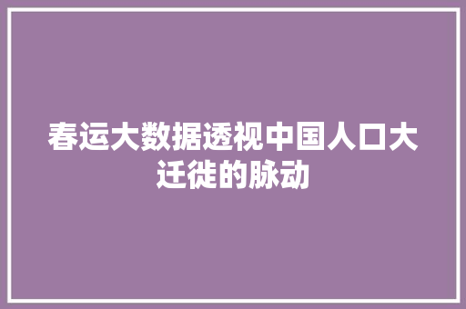 春运大数据透视中国人口大迁徙的脉动