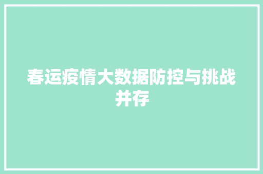 春运疫情大数据防控与挑战并存