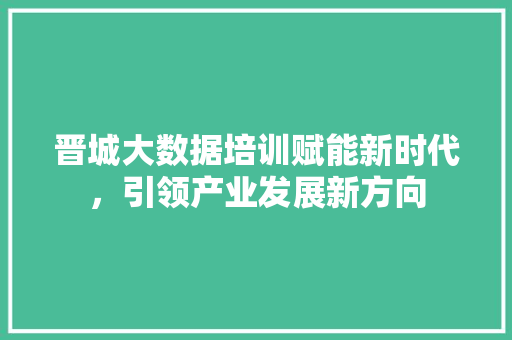 晋城大数据培训赋能新时代，引领产业发展新方向