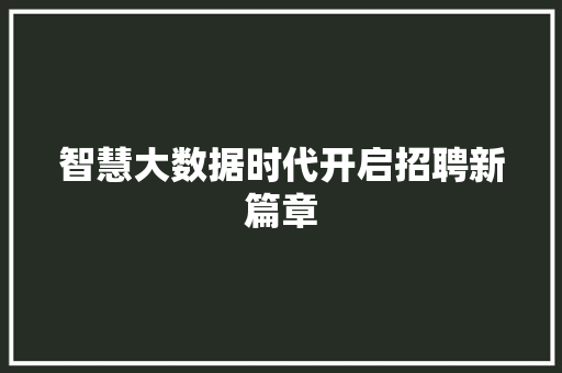 智慧大数据时代开启招聘新篇章
