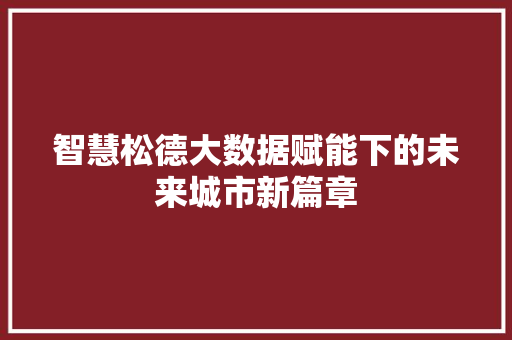 智慧松德大数据赋能下的未来城市新篇章