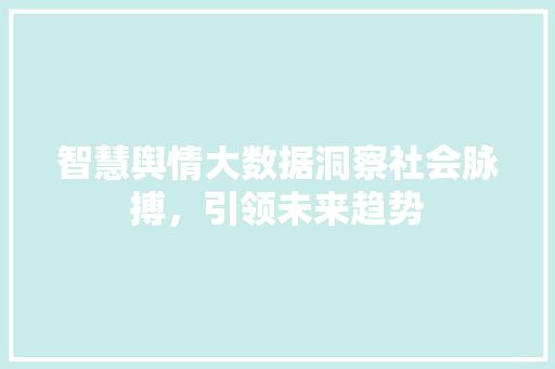 智慧舆情大数据洞察社会脉搏，引领未来趋势