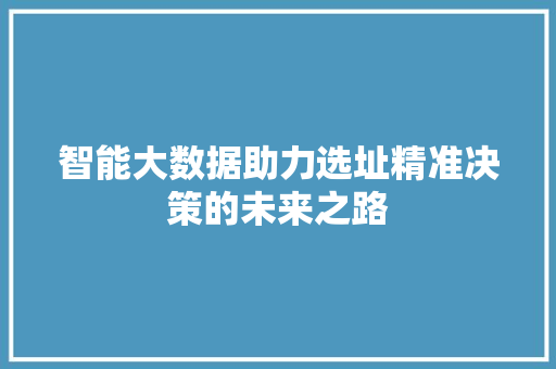 智能大数据助力选址精准决策的未来之路
