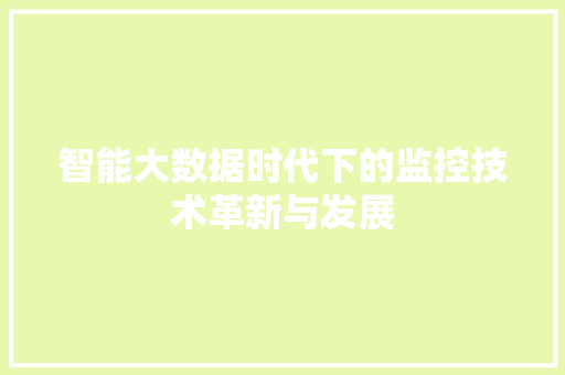 智能大数据时代下的监控技术革新与发展