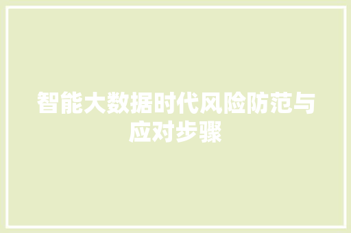 智能大数据时代风险防范与应对步骤 智能大数据时代风险防范与应对步骤