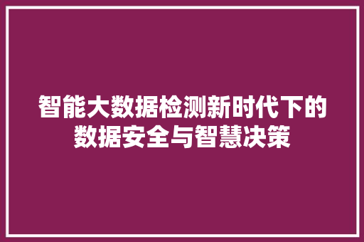 智能大数据检测新时代下的数据安全与智慧决策 智能大数据检测新时代下的数据安全与智慧决策
