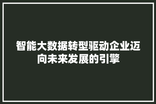 智能大数据转型驱动企业迈向未来发展的引擎