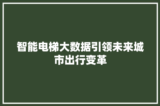 智能电梯大数据引领未来城市出行变革
