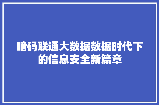 暗码联通大数据数据时代下的信息安全新篇章