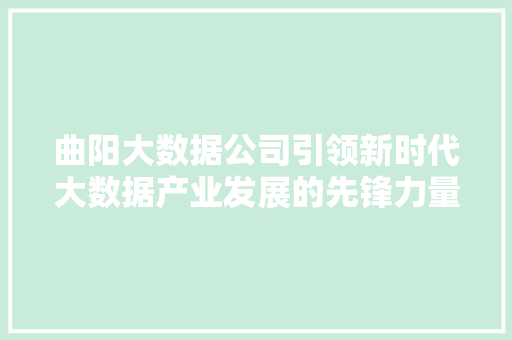 曲阳大数据公司引领新时代大数据产业发展的先锋力量 曲阳大数据公司引领新时代大数据产业发展的先锋力量