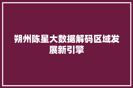 朔州陈星大数据解码区域发展新引擎