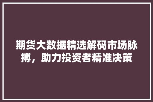 期货大数据精选解码市场脉搏，助力投资者精准决策