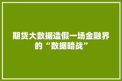 期货大数据造假一场金融界的“数据暗战”
