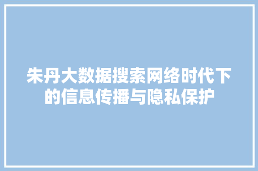 朱丹大数据搜索网络时代下的信息传播与隐私保护 朱丹大数据搜索网络时代下的信息传播与隐私保护