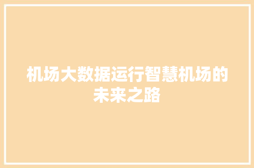 机场大数据运行智慧机场的未来之路