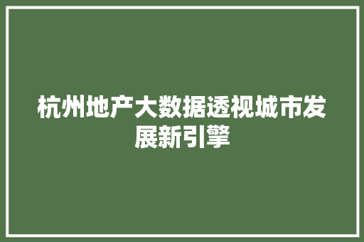 杭州地产大数据透视城市发展新引擎