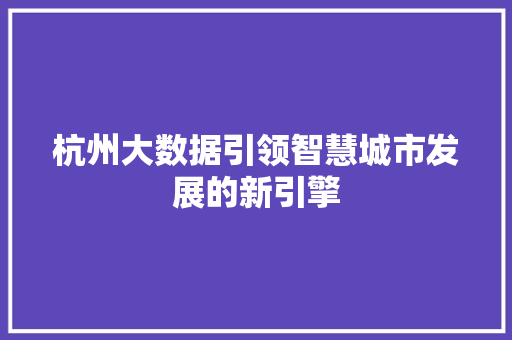 杭州大数据引领智慧城市发展的新引擎