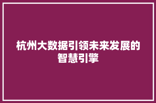 杭州大数据引领未来发展的智慧引擎