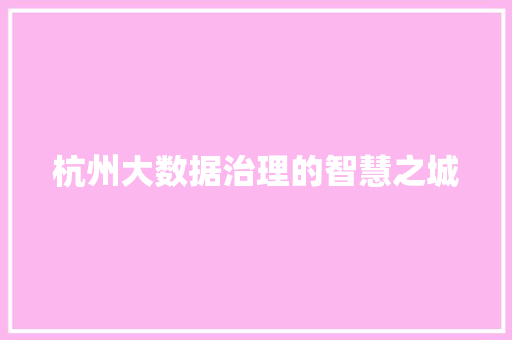 杭州大数据治理的智慧之城