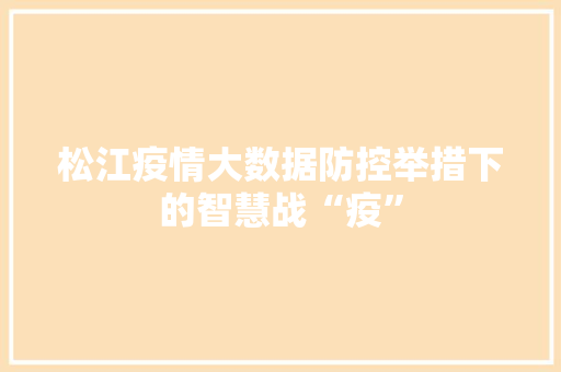 松江疫情大数据防控举措下的智慧战“疫”